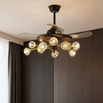 Nordic Crystal Ceiling Fan with 12 Lights and Retractable Blades