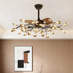 Modern Glam Ceiling Fan with Light, 30/42/56-Light LED, Black Iron & Amber Glass