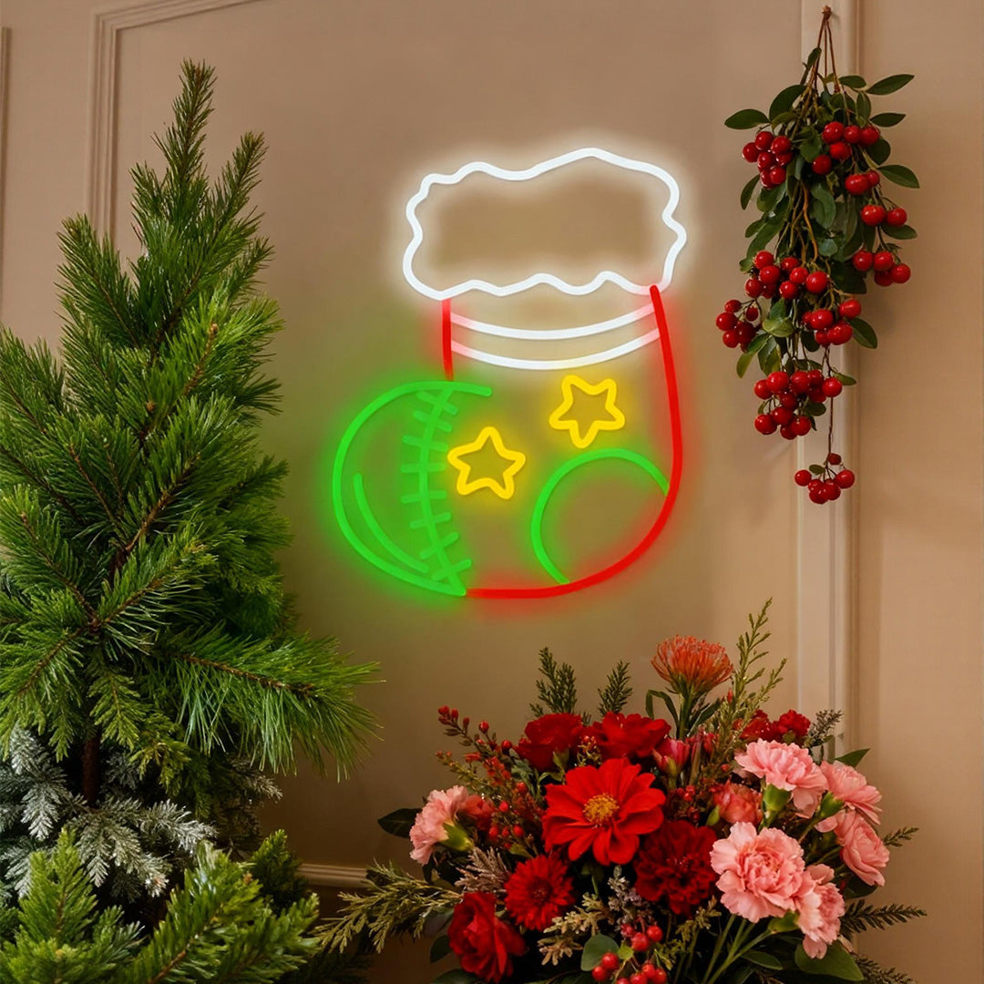 Acrylic LED Neon Christmas Stocking Wall Art for Festive Interiors