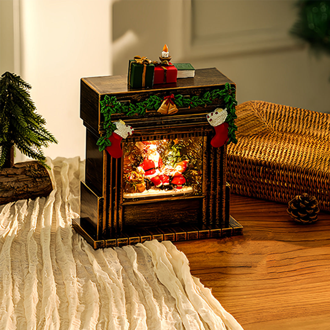 Nordic Fireplace Snowfall Table Lamp with Warm LED Glow