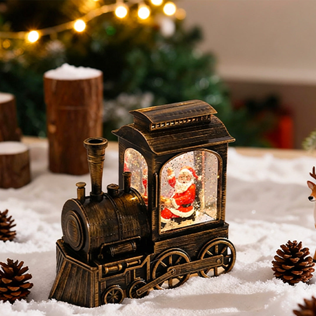 Nordic Christmas Train Table Lamp with Santa and Snowfall Effect