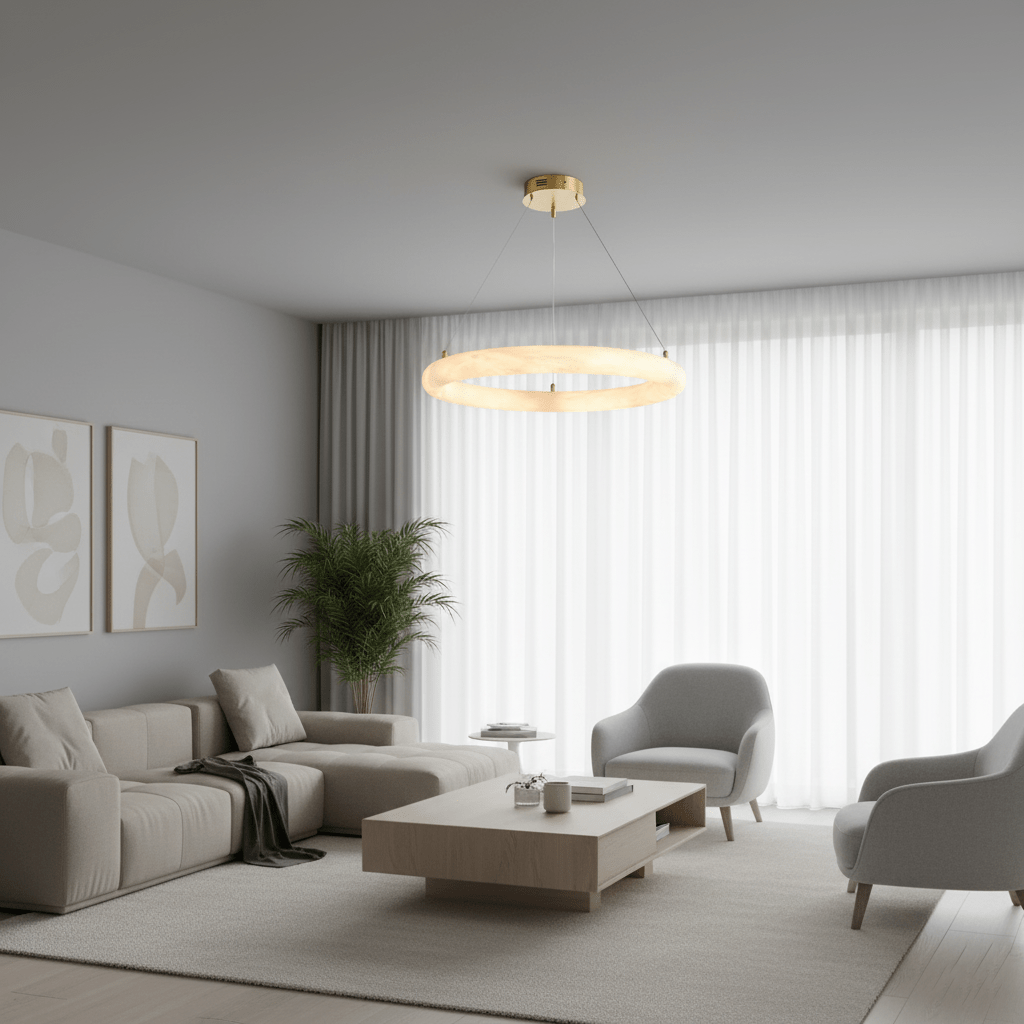 Halo di Pietra Alabaster Ring Chandelier in Brushed Brass