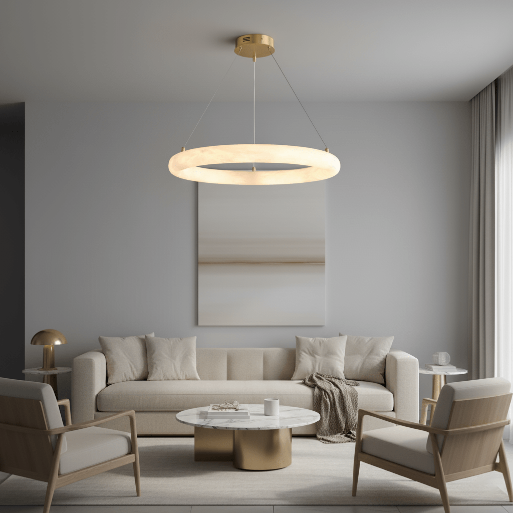 Halo di Pietra Alabaster Ring Chandelier in Brushed Brass