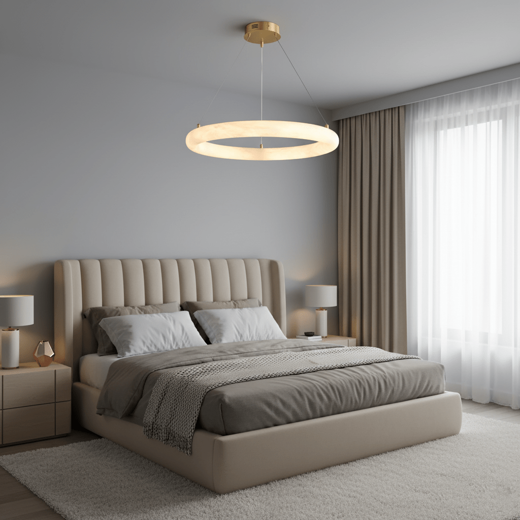 Halo di Pietra Alabaster Ring Chandelier in Brushed Brass