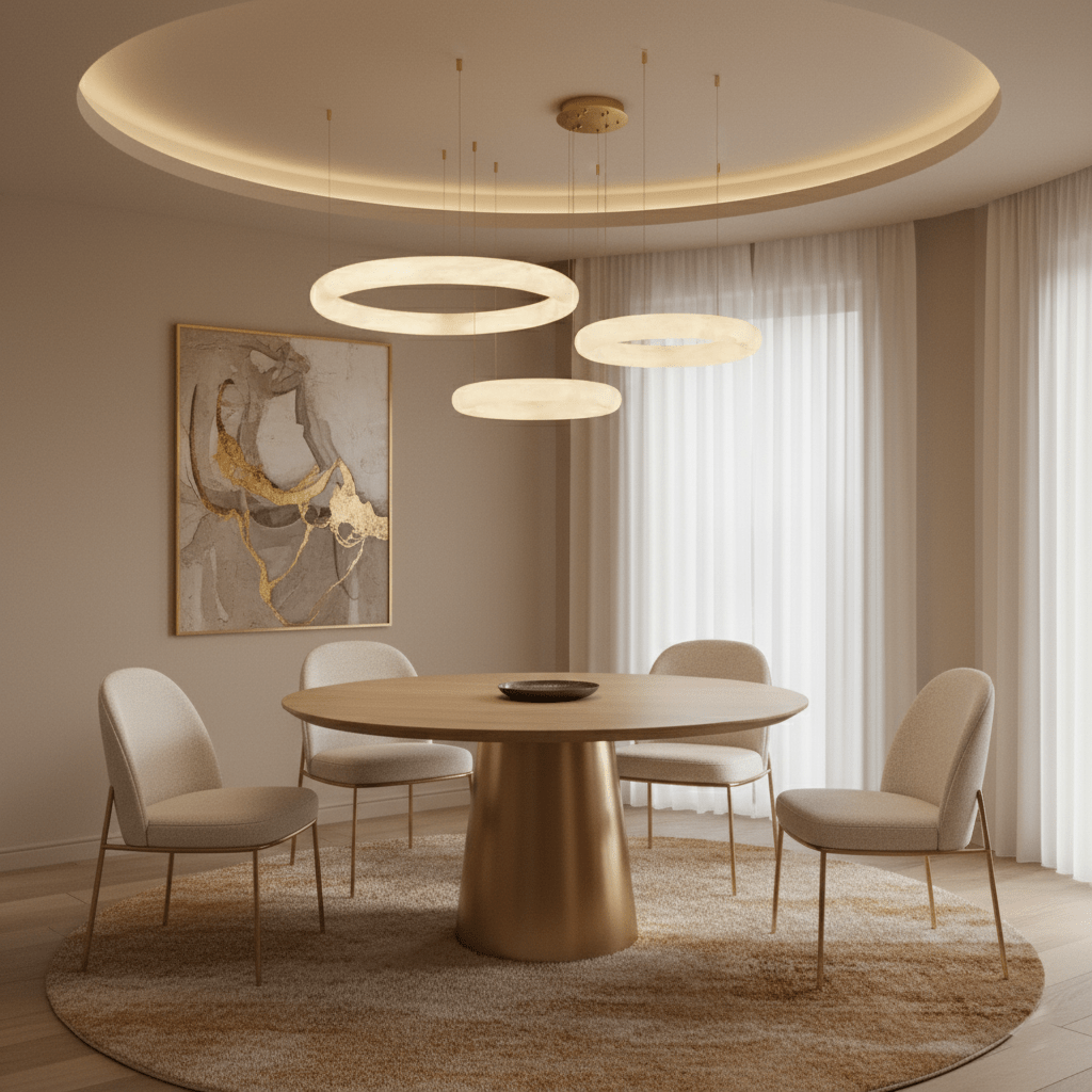 Halo di Pietra Alabaster Ring Chandelier in Brushed Brass