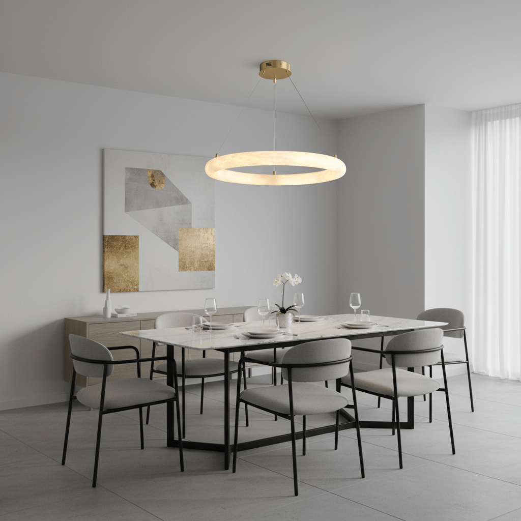 Halo di Pietra Alabaster Ring Chandelier in Brushed Brass