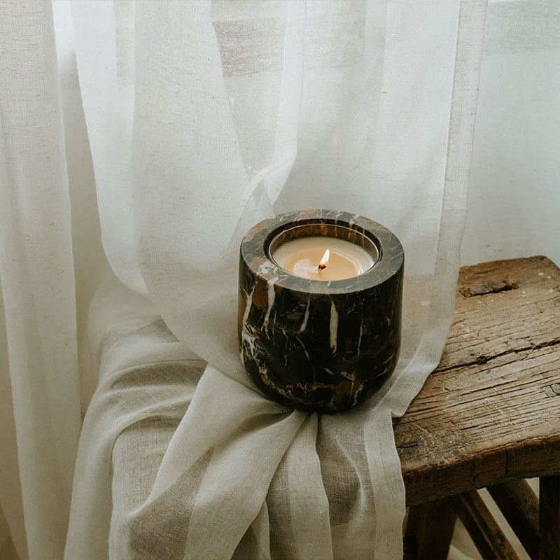 Halo Calm Natural Stone Candle Holder – Artisan Marble & Travertine Tabletop Accent