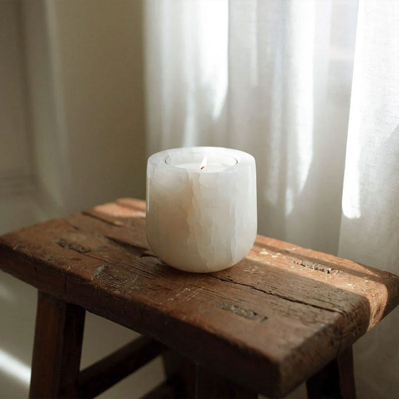 Halo Calm Natural Stone Candle Holder – Artisan Marble & Travertine Tabletop Accent