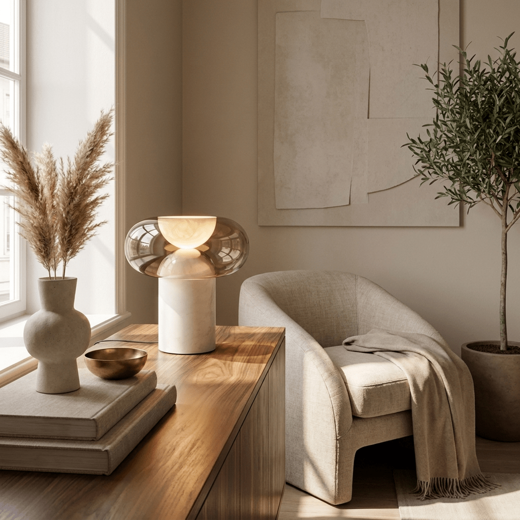 Halo Alabaster Table Lamp – Sculptural LED Accent Light for Modern Interiors