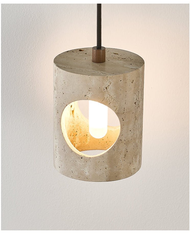 Halo Cut Travertine Pendant Light – Modern Stone Illumination
