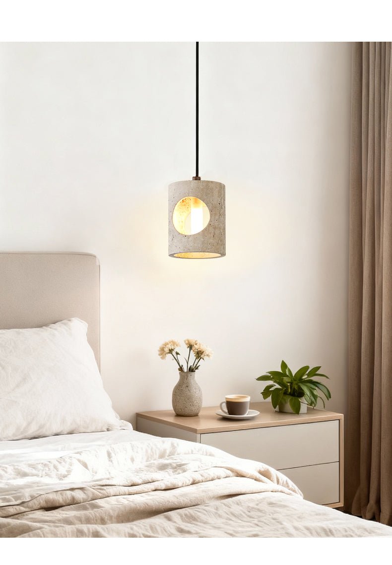 Halo Cut Travertine Pendant Light – Modern Stone Illumination
