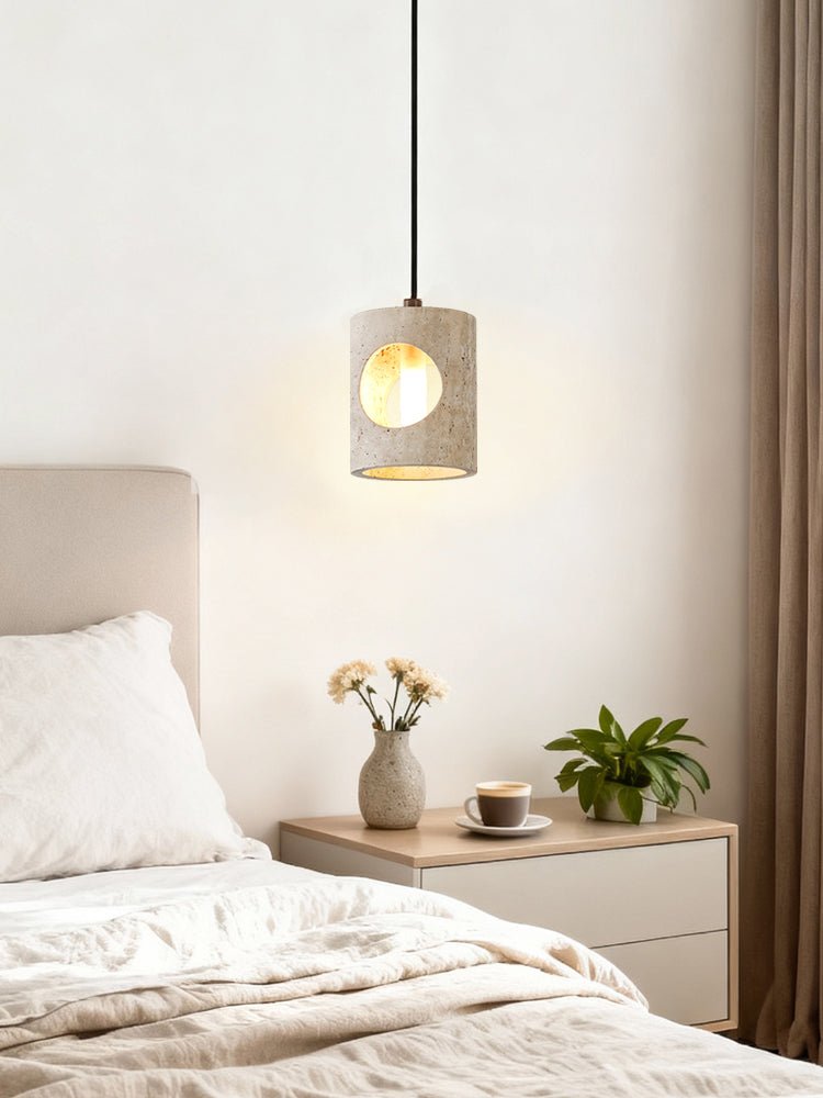 Halo Cut Travertine Pendant Light – Modern Stone Illumination