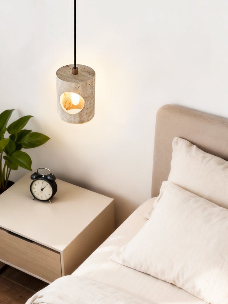 Halo Cut Travertine Pendant Light – Modern Stone Illumination