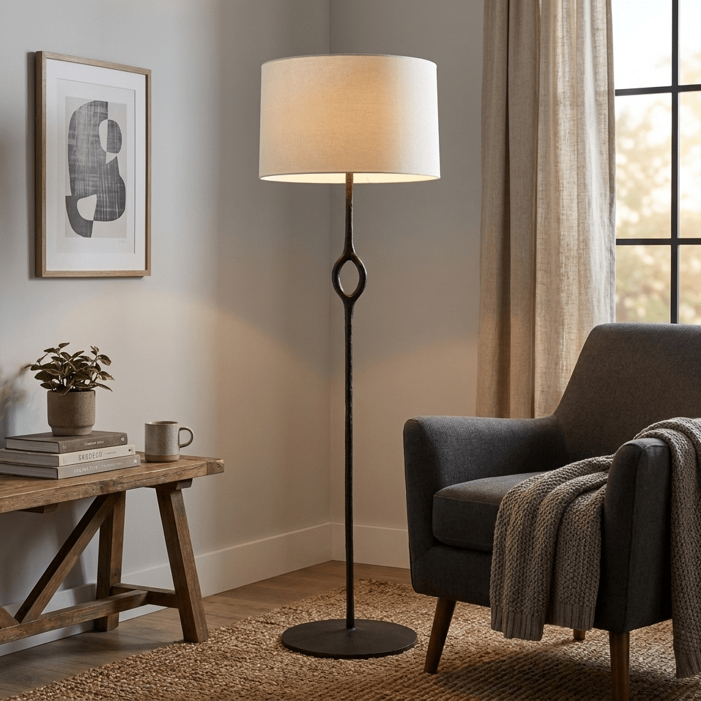 Halo Loop Modern Floor Lamp with Fabric Shade for Living Room