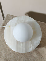 Halo Pebble Stone Table Lamp – Natural Onyx Base with Frosted Glass Globe