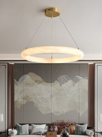 Halo di Pietra Alabaster Ring Chandelier in Brushed Brass