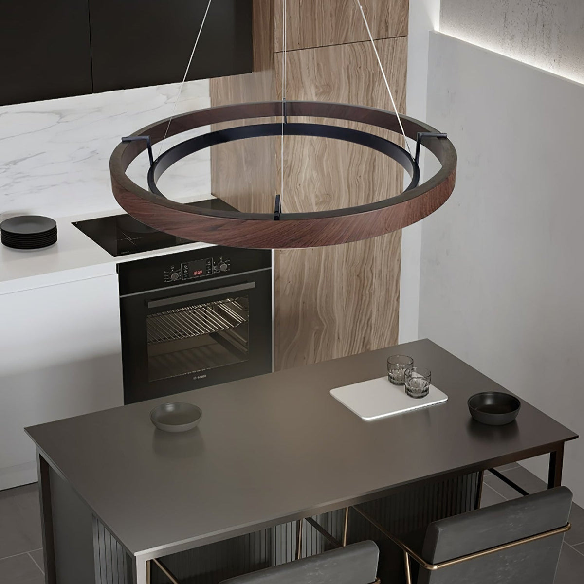 Haloa Modern Wood and Metal LED Pendant Light for Dining and Living Spaces