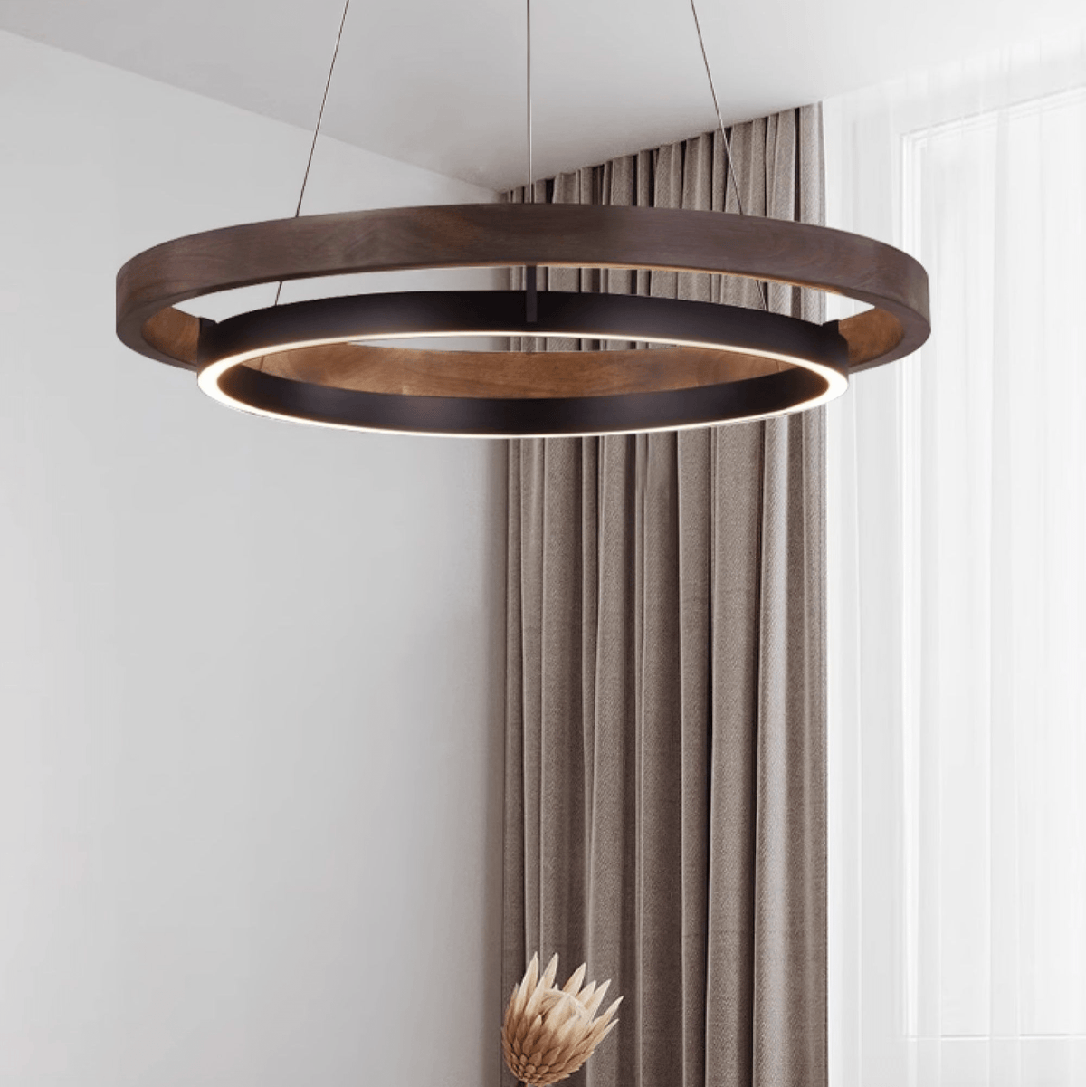 Haloa Modern Wood and Metal LED Pendant Light for Dining and Living Spaces