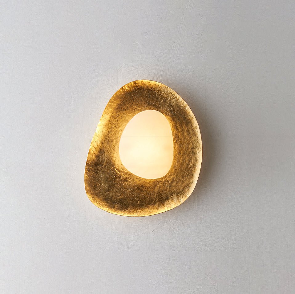 Aurea Alabaster Wall Sconce in Hand-Hammered Brass