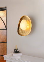Aurea Alabaster Wall Sconce in Hand-Hammered Brass