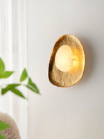 Aurea Alabaster Wall Sconce in Hand-Hammered Brass
