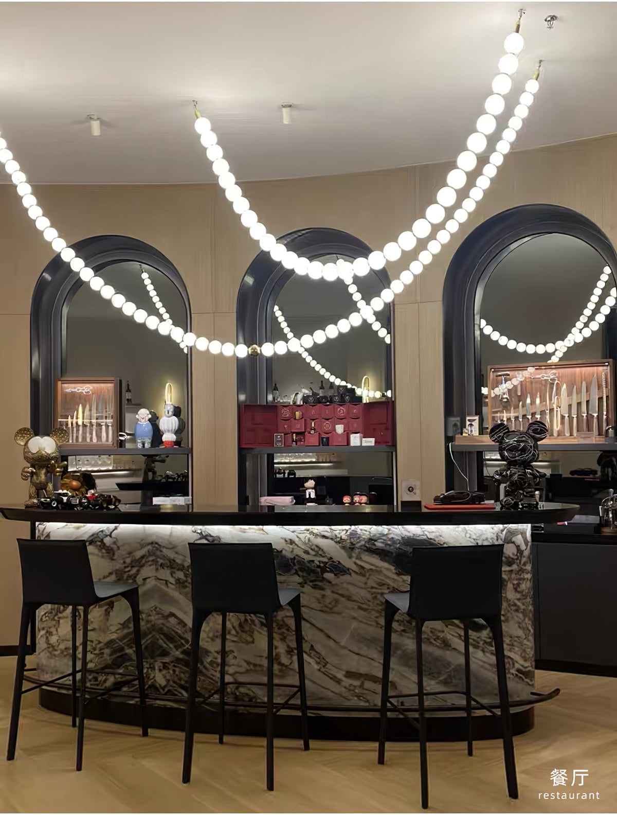 Halti Necklace Acrylic Chandelier with Gold Accents and Integrated LED