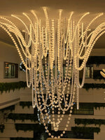 Pearl Necklace Acrylic Ball Chandelier, Modern Gold LED Pendant Light