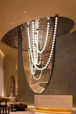 Pearl Necklace Acrylic Ball Chandelier, Modern Gold LED Pendant Light