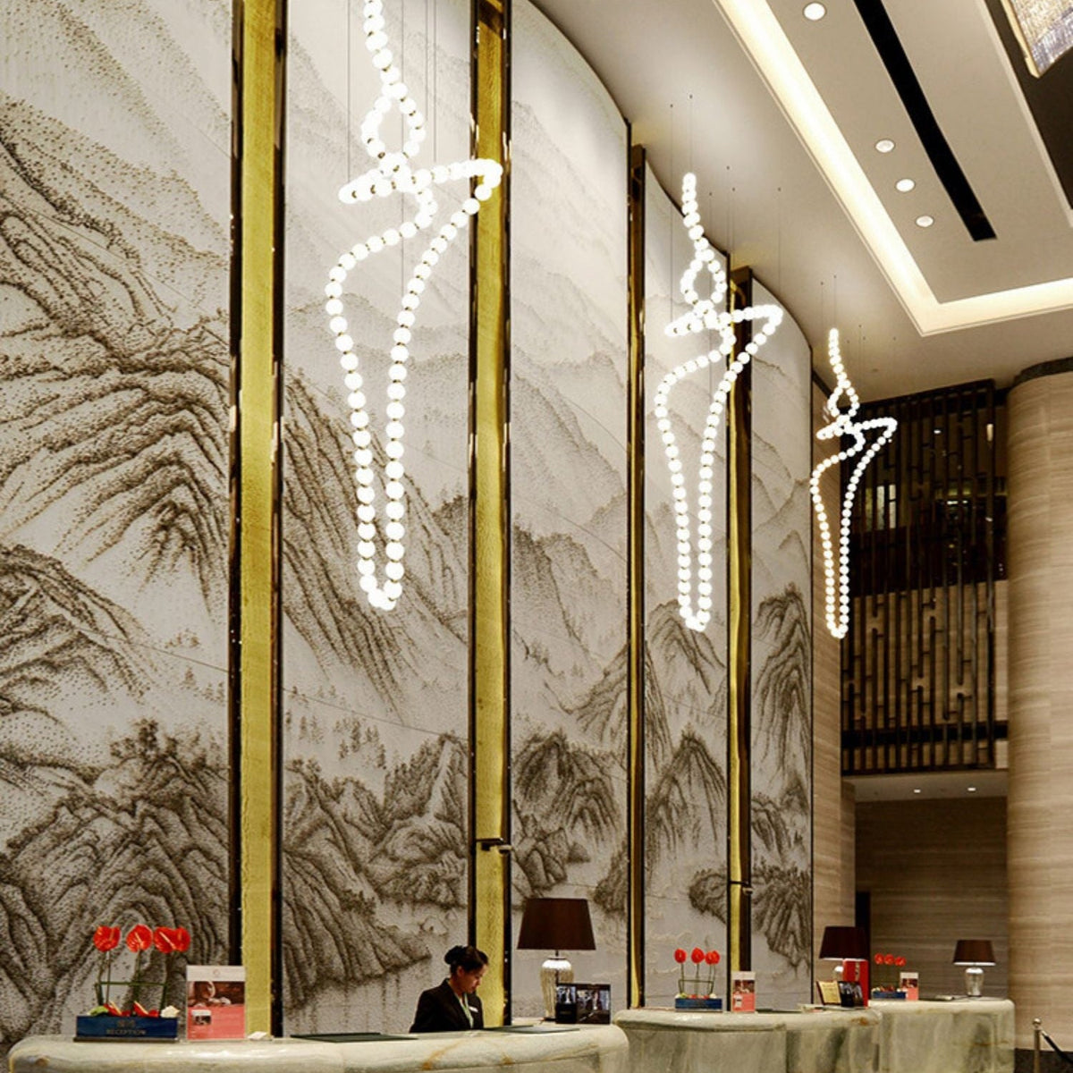 Halti Necklace Acrylic Chandelier with Gold Accents and Integrated LED