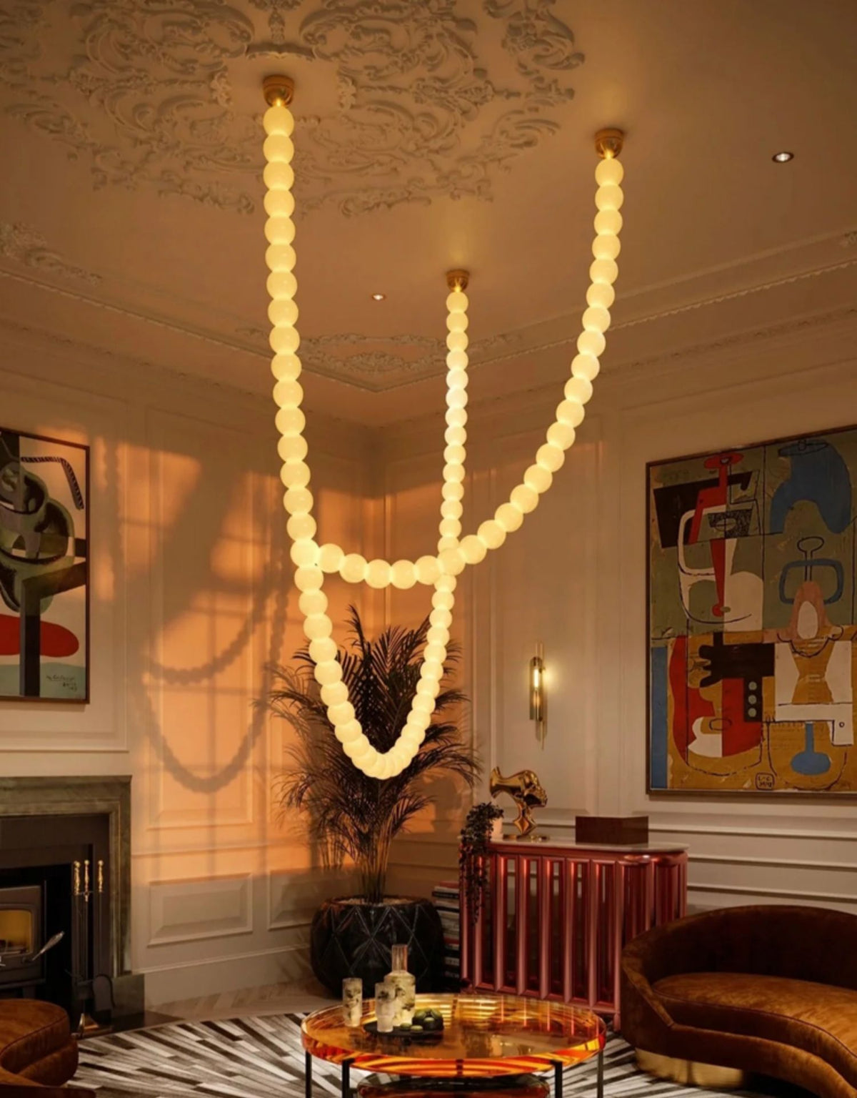 Halti Necklace Acrylic Chandelier with Gold Accents and Integrated LED