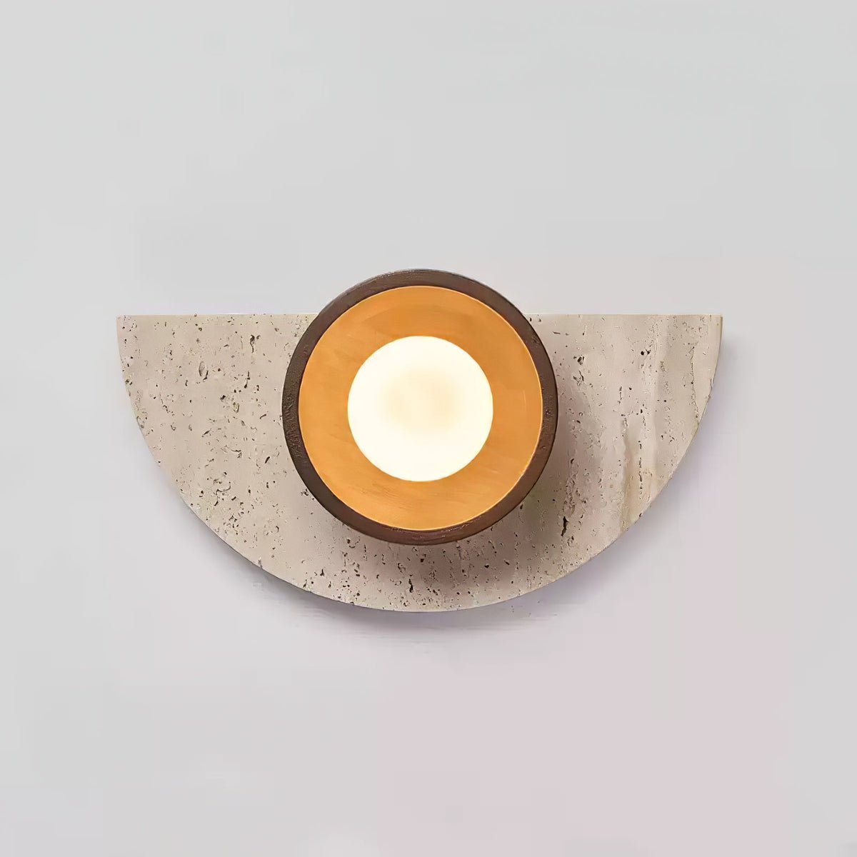 Halvora Travertine Wall Sconce with Wood Accent and Glass Globe