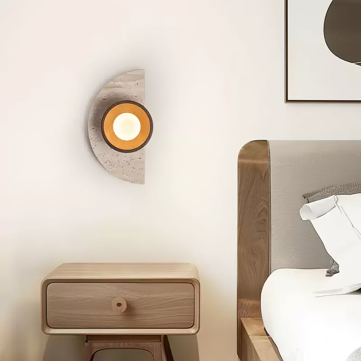 Halvora Travertine Wall Sconce with Wood Accent and Glass Globe