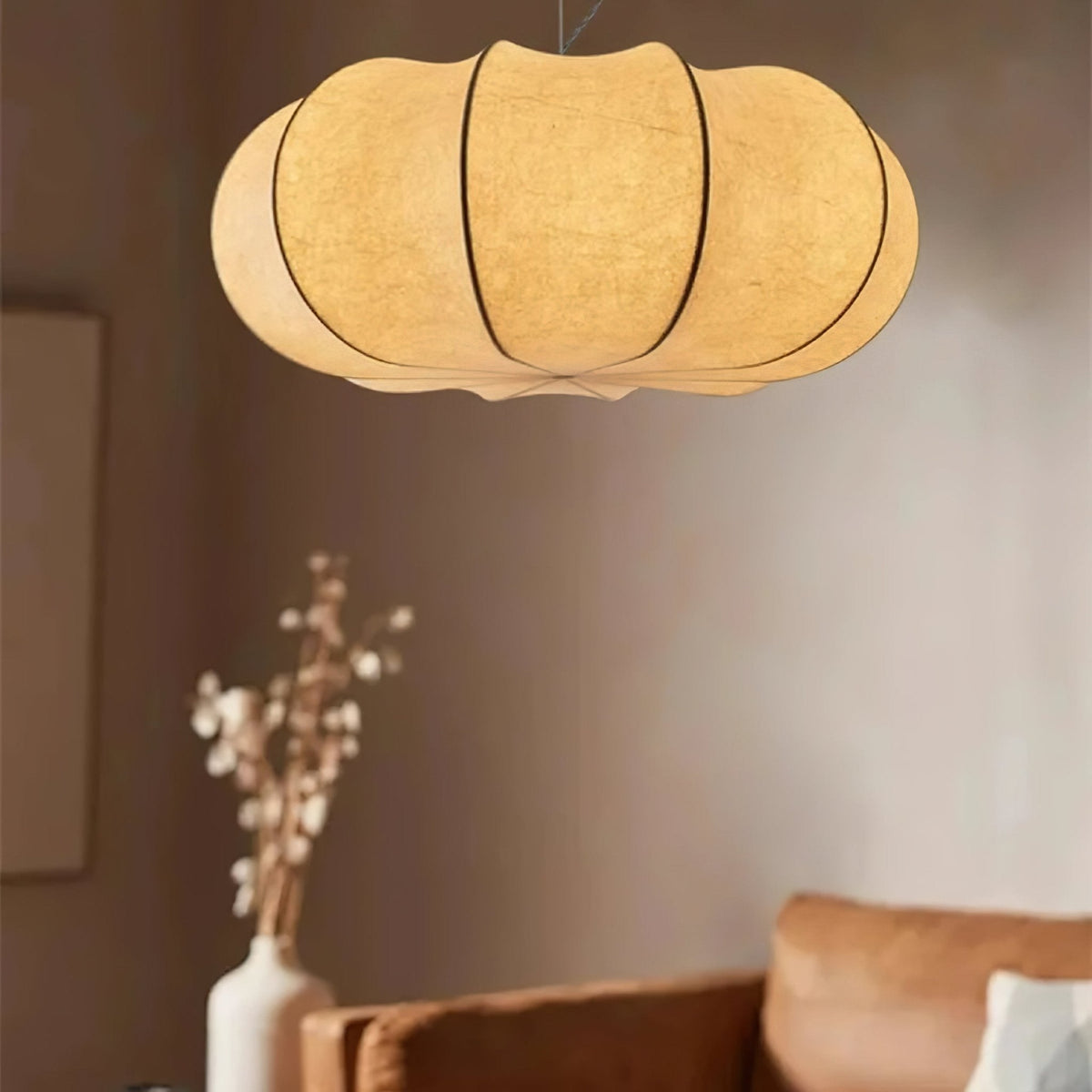 Oblate Silk Pendant Light – Modern Linen Shade Ceiling Lamp