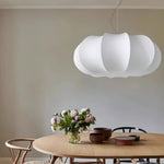 Oblate Silk Pendant Light – Modern Linen Shade Ceiling Lamp