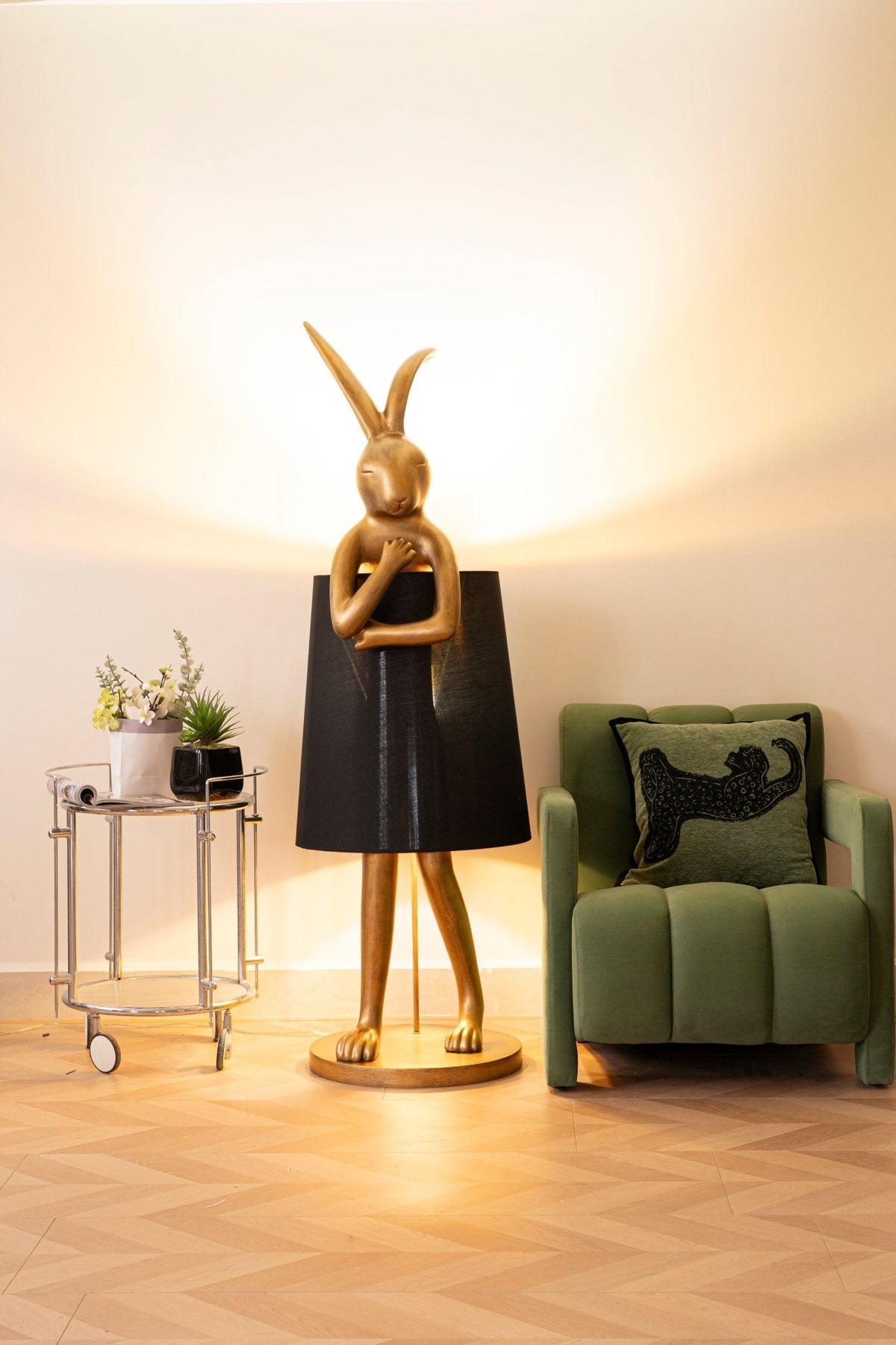 Hare Silhouette Sculptural Table Lamp in Gilded Finish