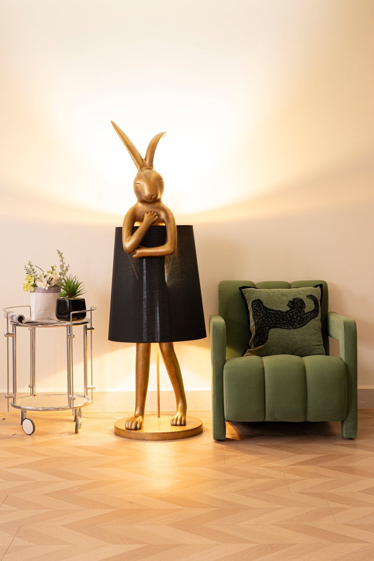 Hare Silhouette Sculptural Table Lamp in Gilded Finish