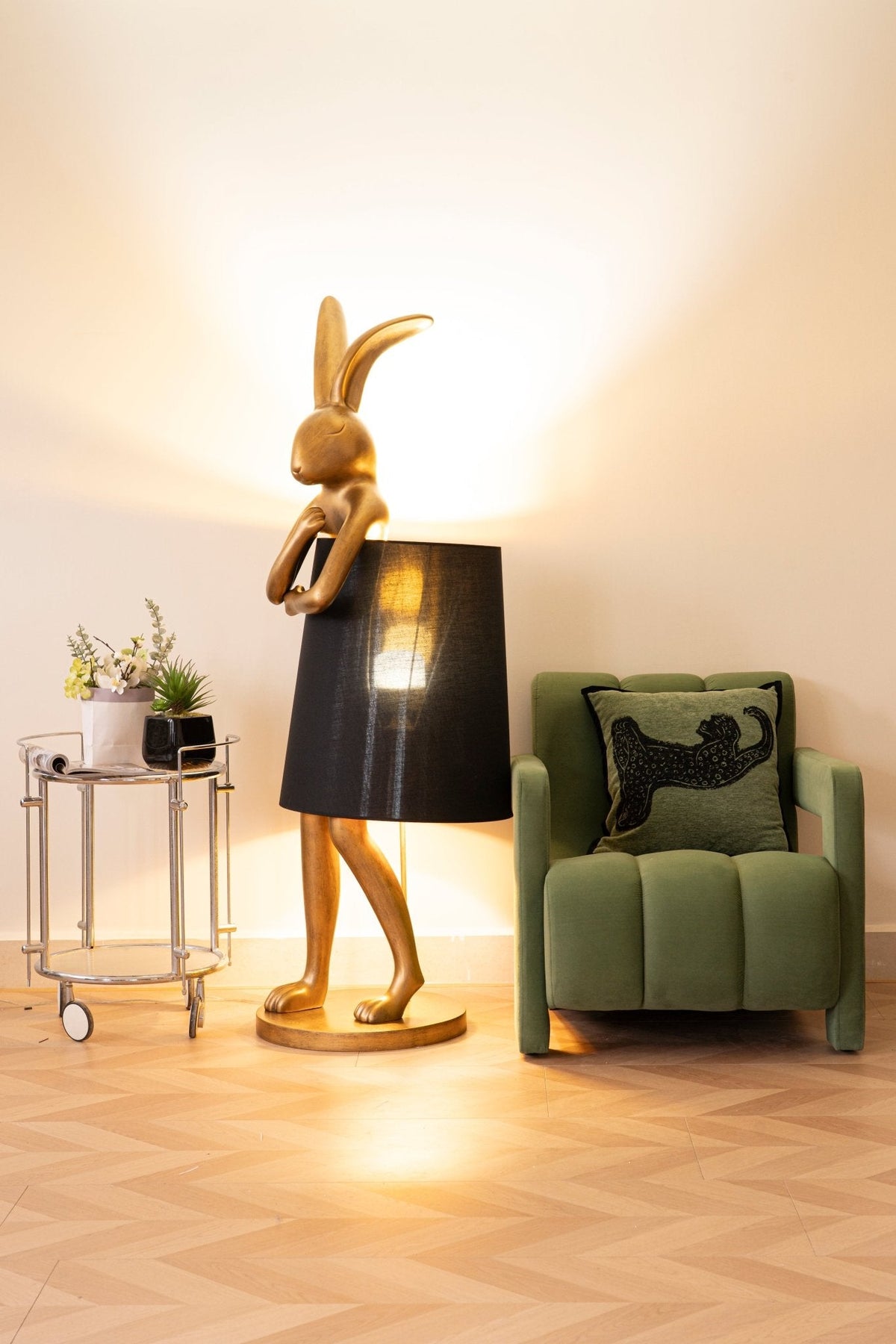 Hare Silhouette Sculptural Table Lamp in Gilded Finish