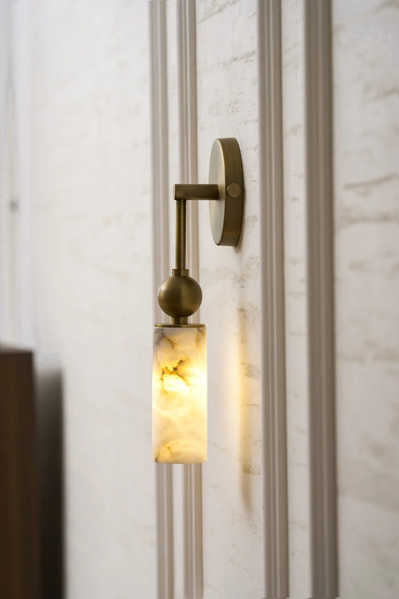 Harlin Alabaster Wall Sconce – Brass Modern Wall Light for Bedroom & Living Room
