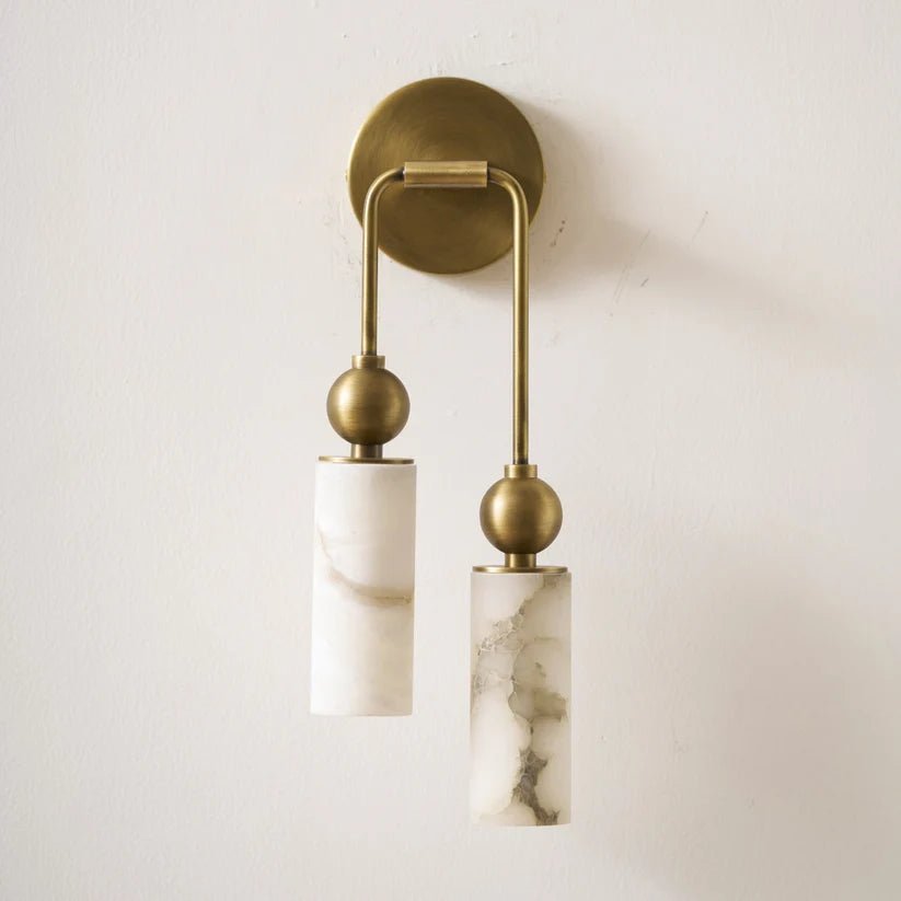 Harlin Alabaster Wall Sconce – Brass Modern Wall Light for Bedroom & Living Room