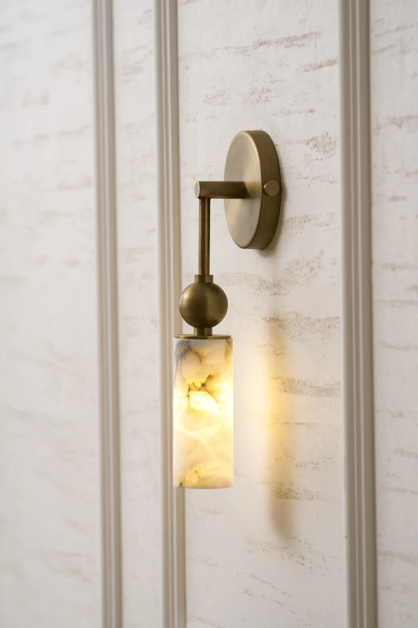 Harlin Alabaster Wall Sconce – Brass Modern Wall Light for Bedroom & Living Room