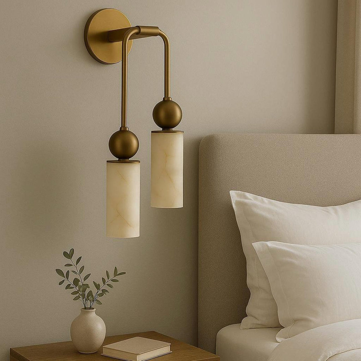 Harlin Alabaster Wall Sconce – Brass Modern Wall Light for Bedroom & Living Room