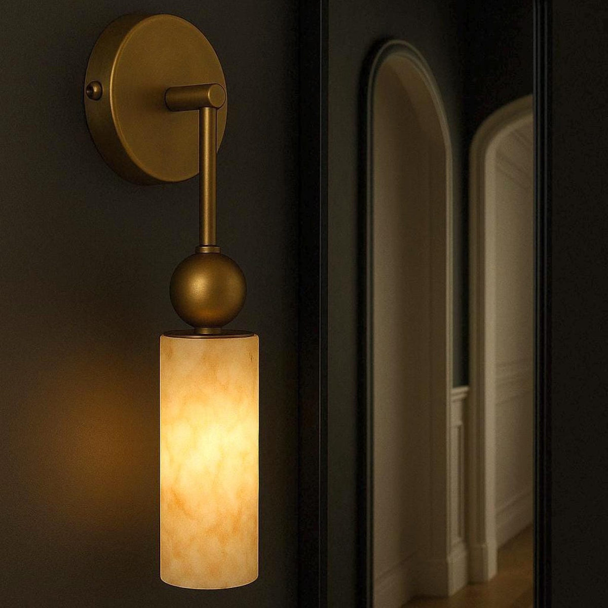 Harlin Alabaster Wall Sconce – Brass Modern Wall Light for Bedroom & Living Room