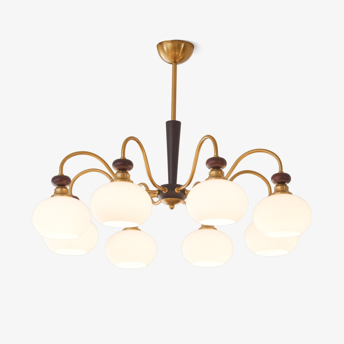Harmonia Sphere Chandelier – Modern Walnut & Glass Pendant Light