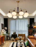 Harmonia Sphere Chandelier – Modern Walnut & Glass Pendant Light