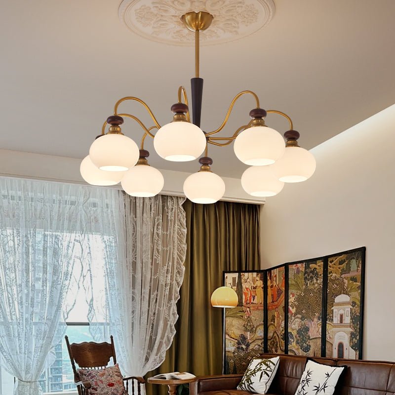 Harmonia Sphere Chandelier – Modern Walnut & Glass Pendant Light