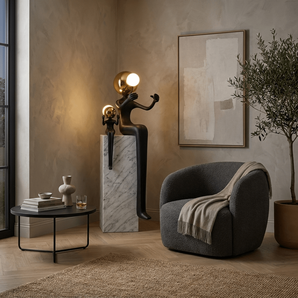 Harmony Duo Sculpture Floor Lamp with Marble Base