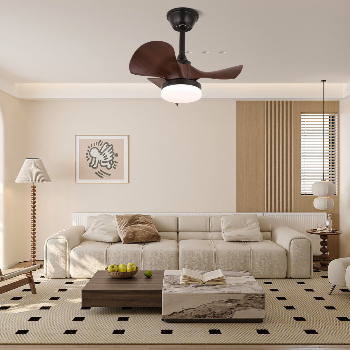 Harper Ceiling Fan Light with LED, Walnut & Black, Modern Designer Fan