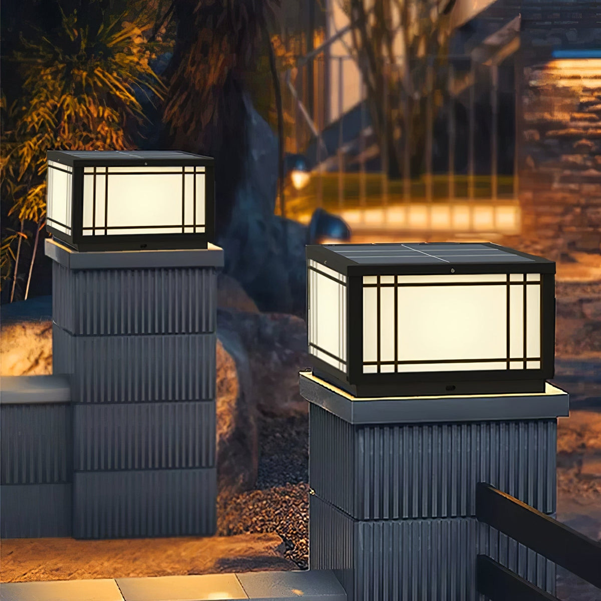 Harrison Solar Cube Outdoor Lantern – Modern Architectural LED Garden Light