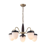 Hazelnut Branch Chandelier in Walnut Wood and Brass with Glass Shades