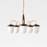 Hazelnut Branch Chandelier in Walnut Wood and Brass with Glass Shades